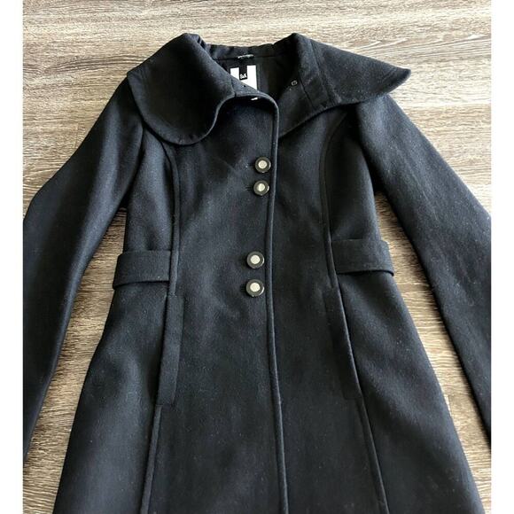 EUC Soia & Kyo Black Wool Blend Coat Small Oversized Collar Button Winter Jacket - Picture 2 of 13